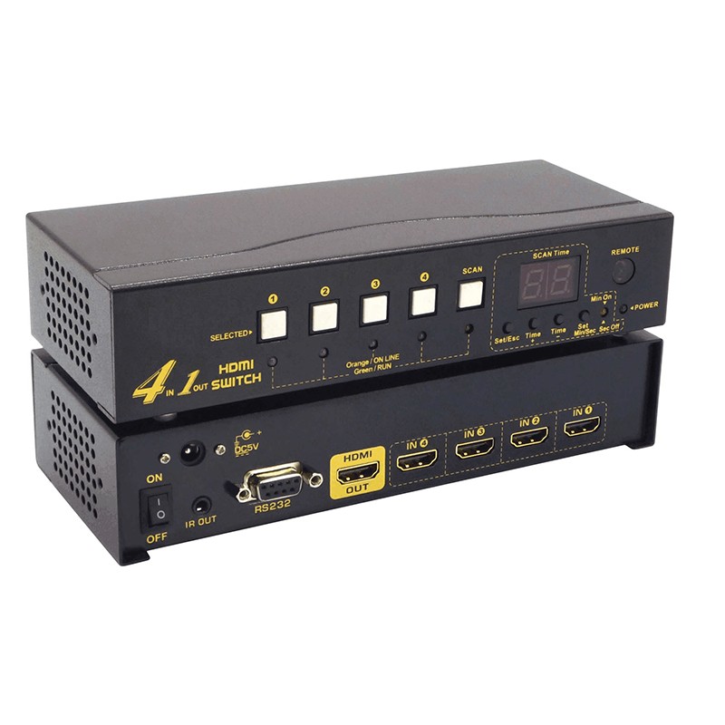 Commutateur HDMI 1080p 4 entrées 1 sortie -RS232/télécommande - Métal