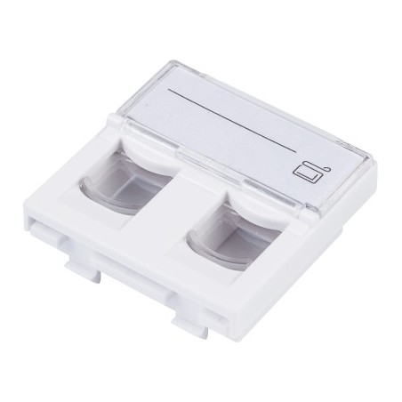 Plastron 45x45 RJ45 Nu pour 2 embases RJ45, blanc pour embase UPTEC