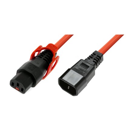 IEC Lock-Rallonge secteur C13/C14 avec cage sur le C13 - 1.5m Orange